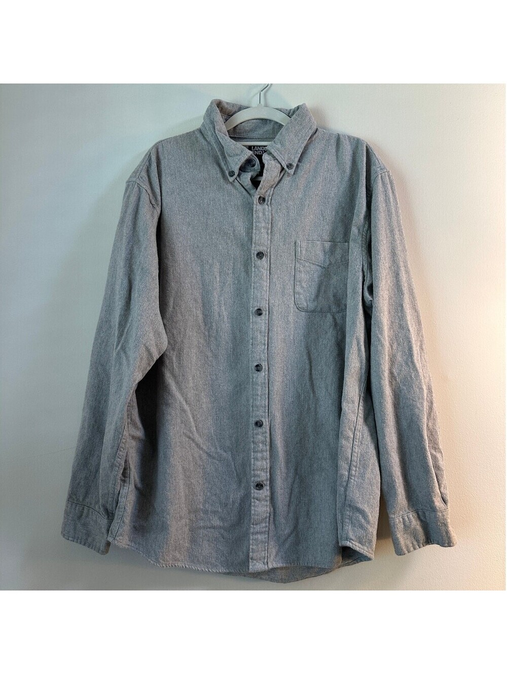Lands' End Mens Large Gray Flannel Shirt Traditional Fit 100% Cotton Button Down